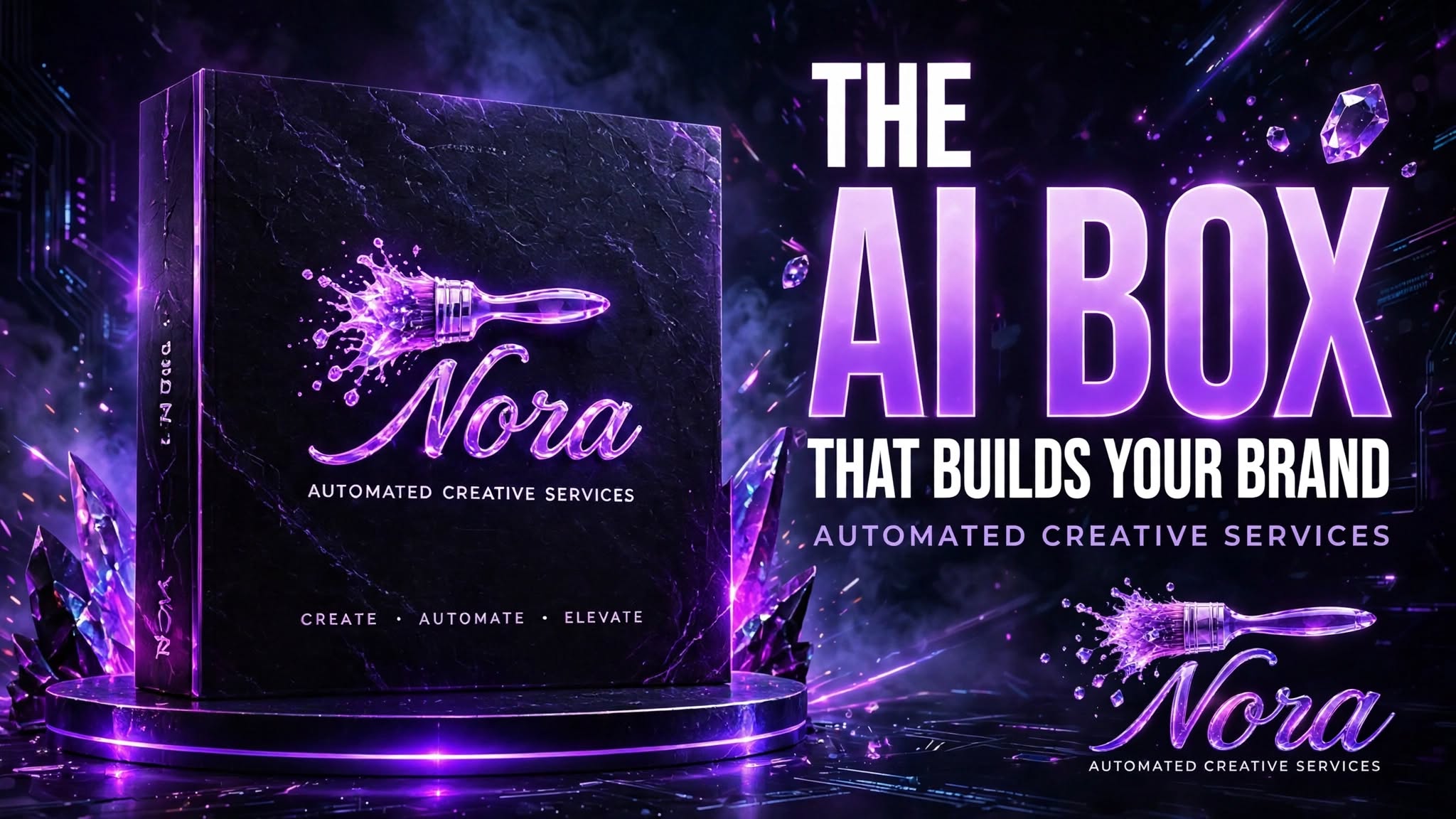 Nora — the AI box that builds your brand. Automated creative services: create, automate, elevate.